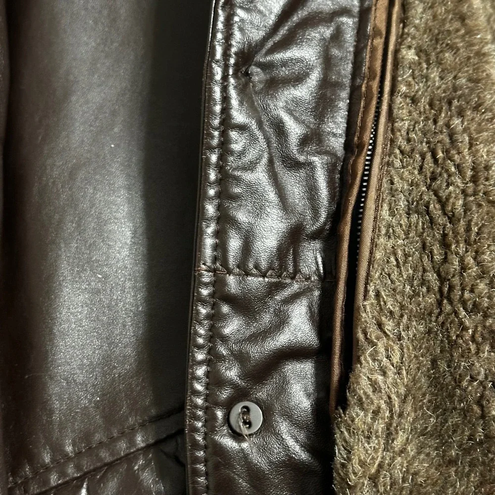 VTG Cooper Brown Leather Car Coat Jacket Made in USA Zip Out Faux Fur Liner 44 L - Picture 9 of 11
